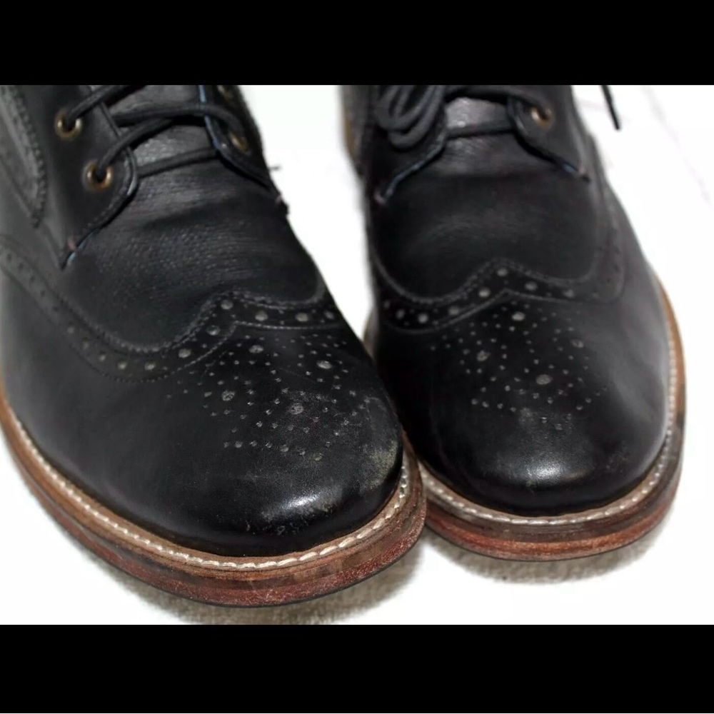 Mens Ted Baker Sealls 2 Black Leather Wingtip Brogue Boots Size 10 Narrow - Picture 6 of 9
